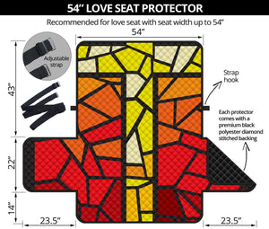 Orange And Red Stained Glass Cross Print Loveseat Protector