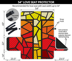 Orange And Red Stained Glass Cross Print Loveseat Protector