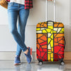 Orange And Red Stained Glass Cross Print Luggage Cover