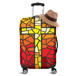 Orange And Red Stained Glass Cross Print Luggage Cover