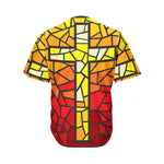 Orange And Red Stained Glass Cross Print Men's Baseball Jersey