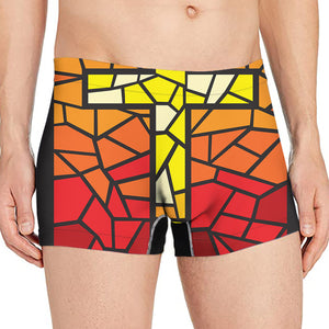 Orange And Red Stained Glass Cross Print Men's Boxer Briefs