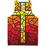 Orange And Red Stained Glass Cross Print Men's Tank Top