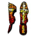 Orange And Red Stained Glass Cross Print Muay Thai Shin Guard