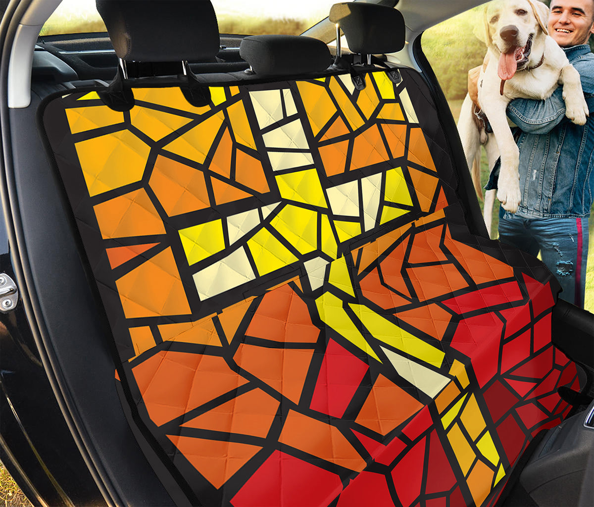 Orange And Red Stained Glass Cross Print Pet Car Back Seat Cover