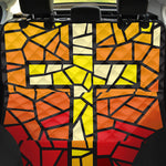 Orange And Red Stained Glass Cross Print Pet Car Back Seat Cover