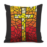 Orange And Red Stained Glass Cross Print Pillow Cover