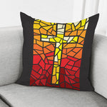 Orange And Red Stained Glass Cross Print Pillow Cover