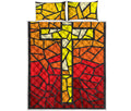 Orange And Red Stained Glass Cross Print Quilt Bed Set