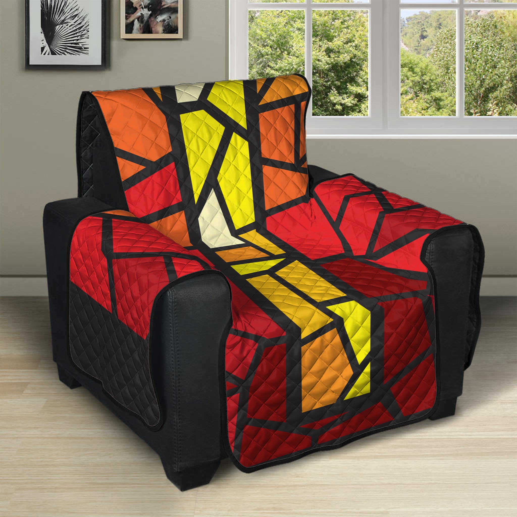 Orange And Red Stained Glass Cross Print Recliner Protector