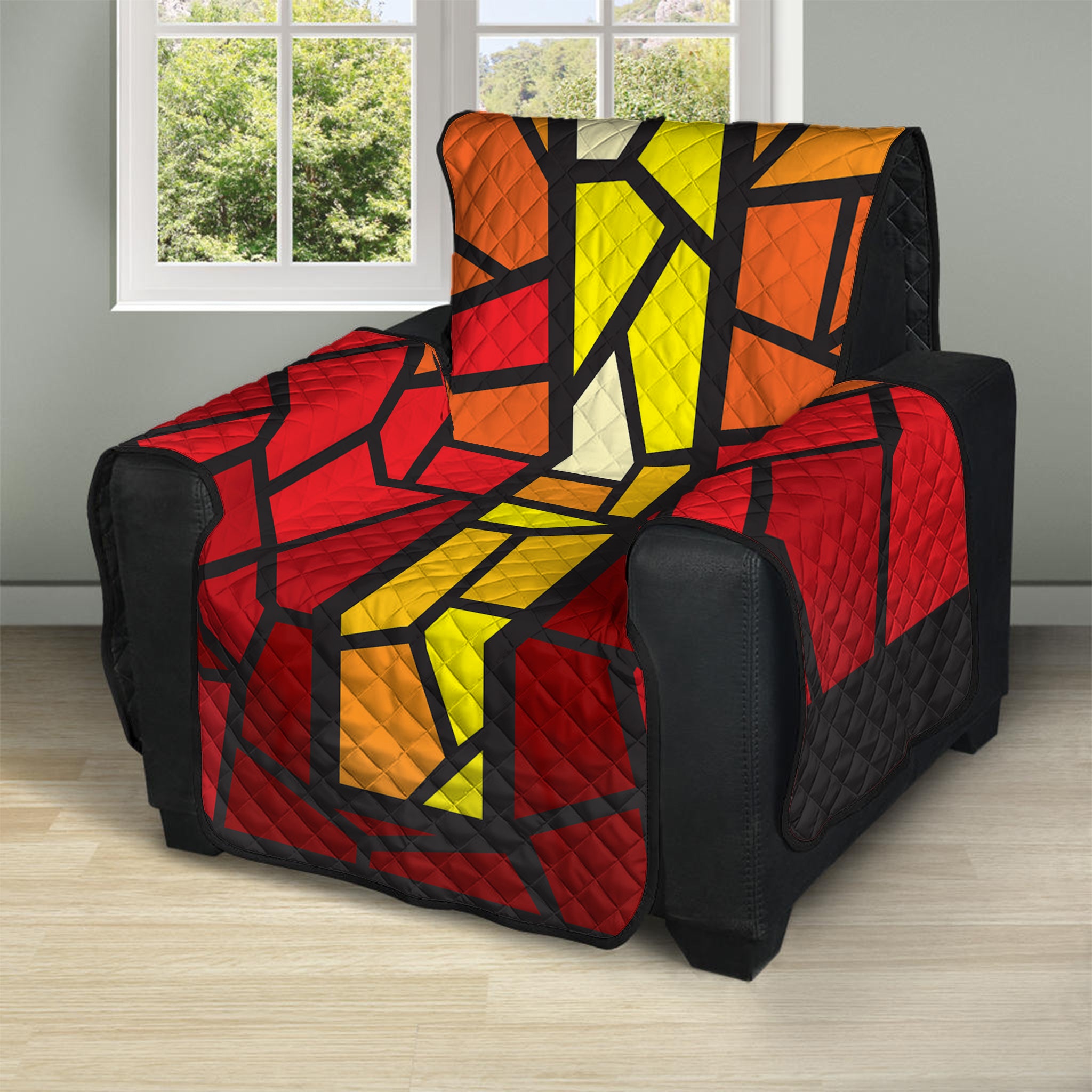 Orange And Red Stained Glass Cross Print Recliner Protector