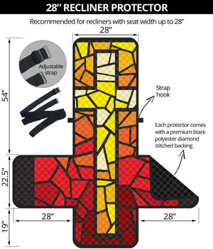 Orange And Red Stained Glass Cross Print Recliner Protector