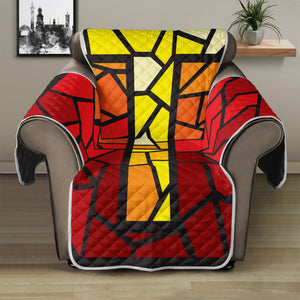 Orange And Red Stained Glass Cross Print Recliner Protector