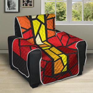 Orange And Red Stained Glass Cross Print Recliner Protector