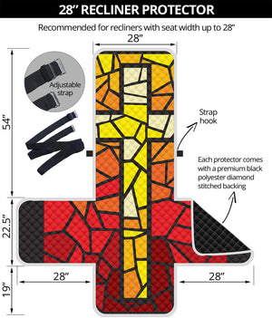 Orange And Red Stained Glass Cross Print Recliner Protector