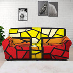 Orange And Red Stained Glass Cross Print Sofa Cover
