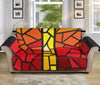 Orange And Red Stained Glass Cross Print Sofa Protector