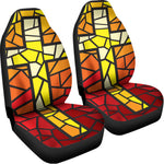 Orange And Red Stained Glass Cross Print Universal Fit Car Seat Covers