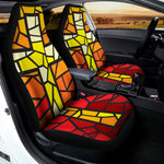 Orange And Red Stained Glass Cross Print Universal Fit Car Seat Covers