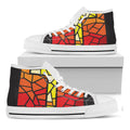 Orange And Red Stained Glass Cross Print White High Top Sneakers