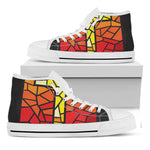 Orange And Red Stained Glass Cross Print White High Top Shoes