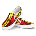 Orange And Red Stained Glass Cross Print White Slip On Sneakers