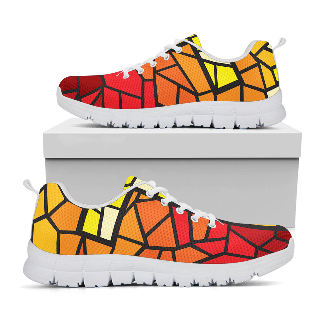 Orange And Red Stained Glass Cross Print White Sneakers