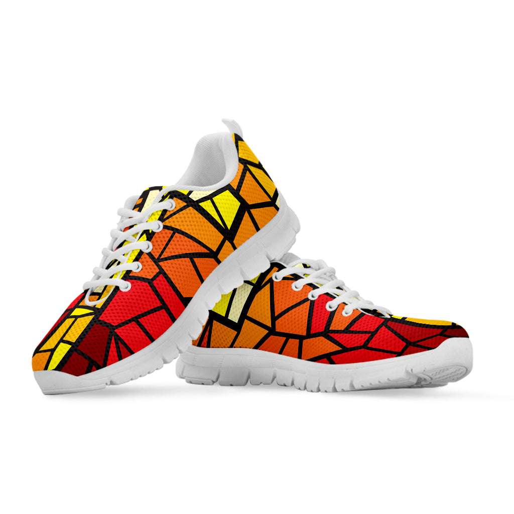 Orange And Red Stained Glass Cross Print White Sneakers