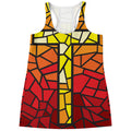 Orange And Red Stained Glass Cross Print Women's Racerback Tank Top