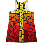 Orange And Red Stained Glass Cross Print Women's Racerback Tank Top