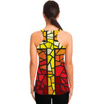 Orange And Red Stained Glass Cross Print Women's Racerback Tank Top