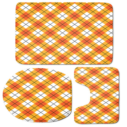 Orange And White Argyle Pattern Print 3 Piece Bath Mat Set