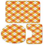 Orange And White Argyle Pattern Print 3 Piece Bath Mat Set