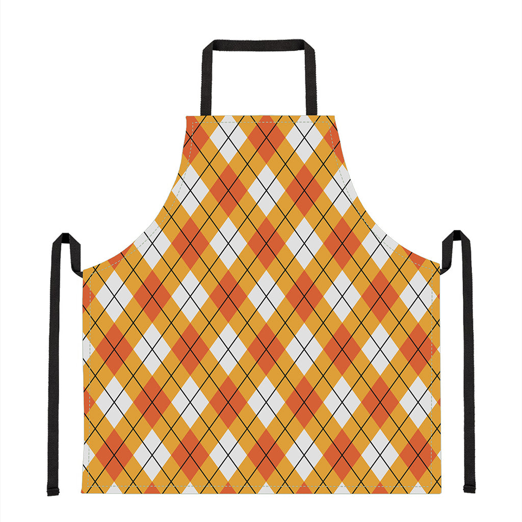 Orange And White Argyle Pattern Print Apron