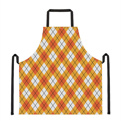 Orange And White Argyle Pattern Print Apron