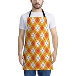 Orange And White Argyle Pattern Print Apron