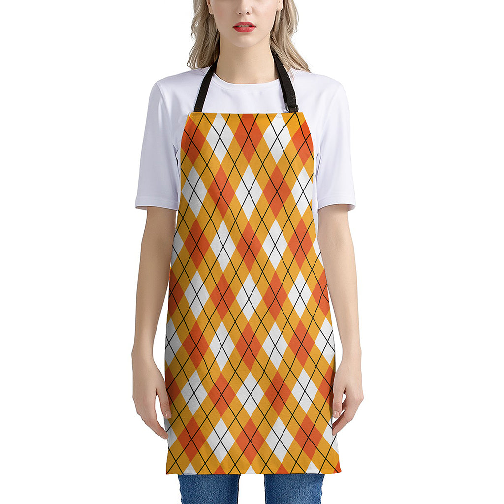 Orange And White Argyle Pattern Print Apron