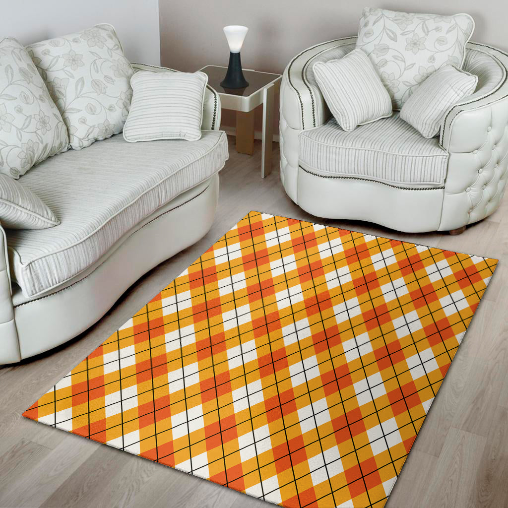 Orange And White Argyle Pattern Print Area Rug