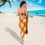 Orange And White Argyle Pattern Print Beach Sarong Wrap