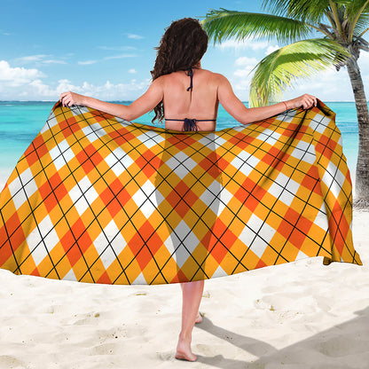 Orange And White Argyle Pattern Print Beach Sarong Wrap