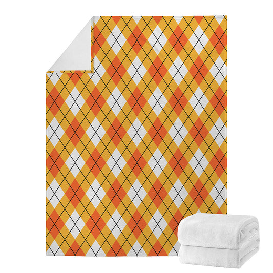 Orange And White Argyle Pattern Print Blanket