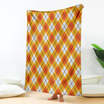 Orange And White Argyle Pattern Print Blanket