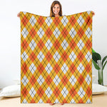 Orange And White Argyle Pattern Print Blanket