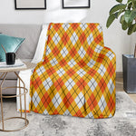 Orange And White Argyle Pattern Print Blanket