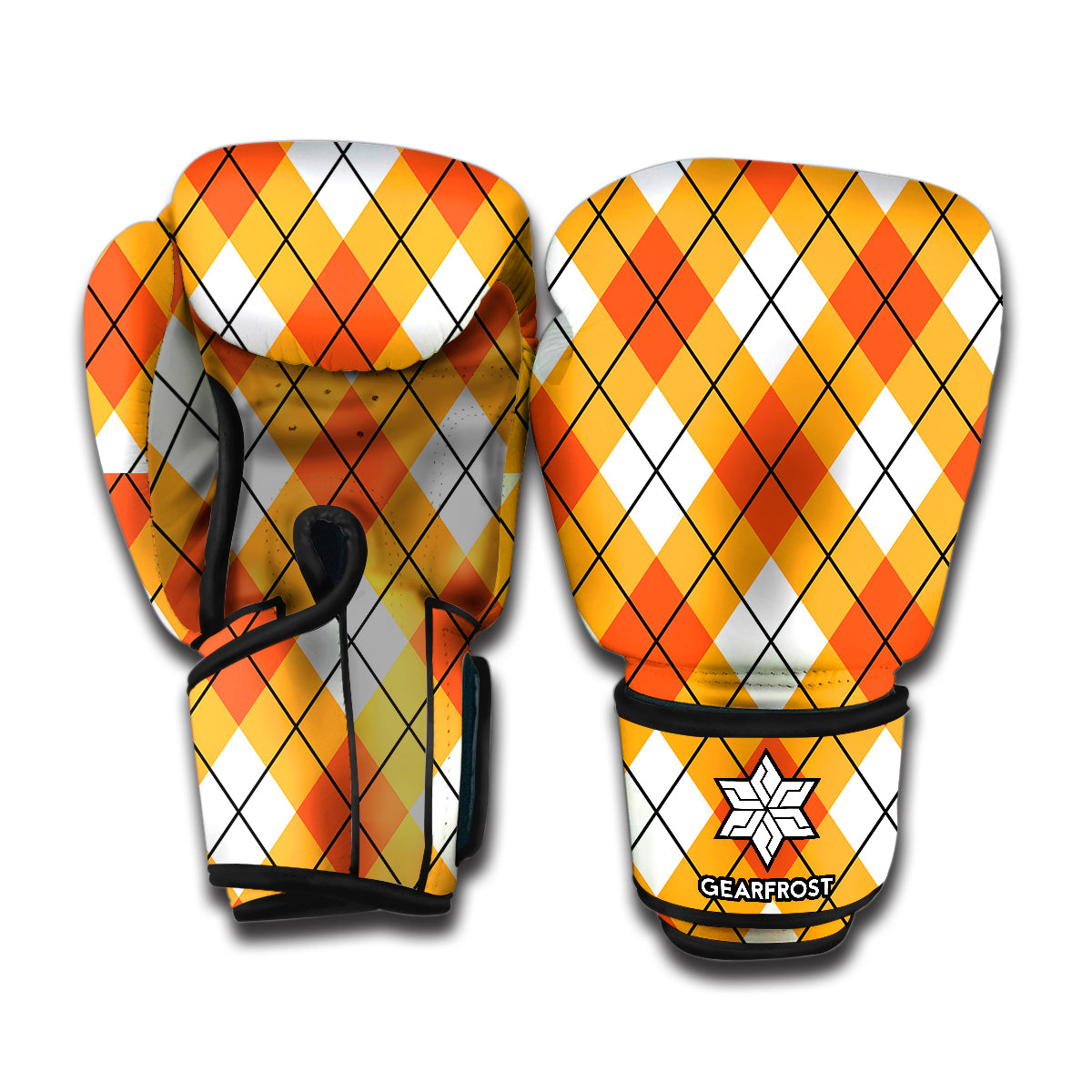 Orange And White Argyle Pattern Print Boxing Gloves