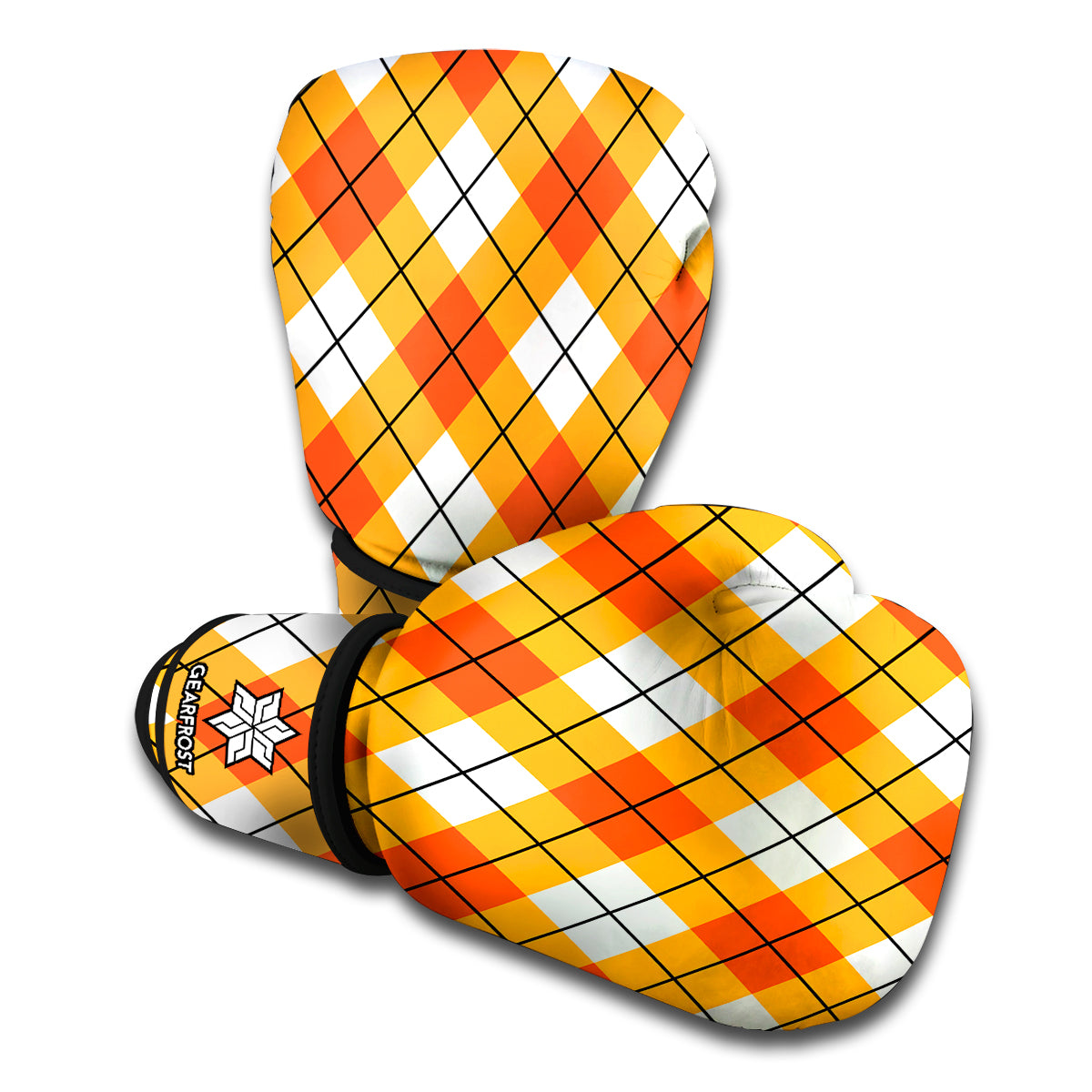 Orange And White Argyle Pattern Print Boxing Gloves