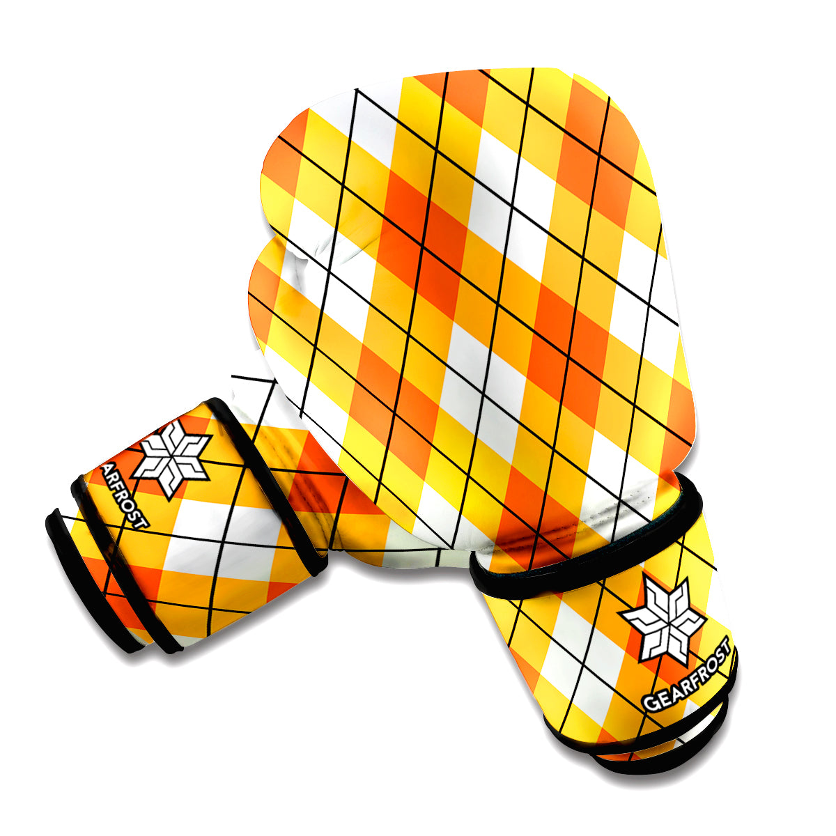 Orange And White Argyle Pattern Print Boxing Gloves
