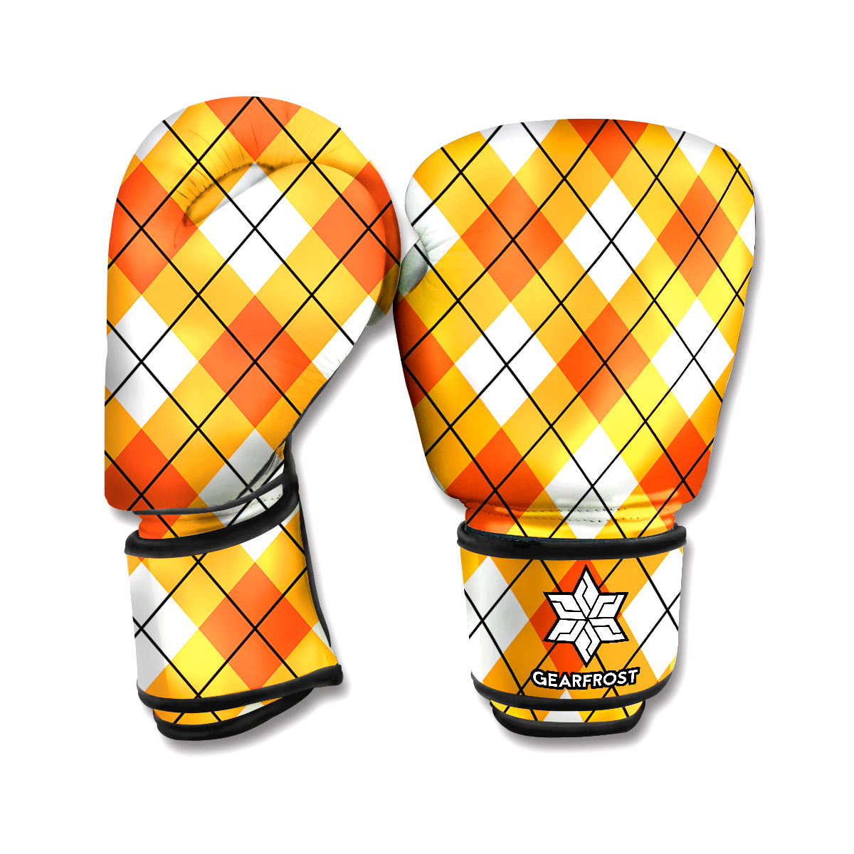 Orange And White Argyle Pattern Print Boxing Gloves
