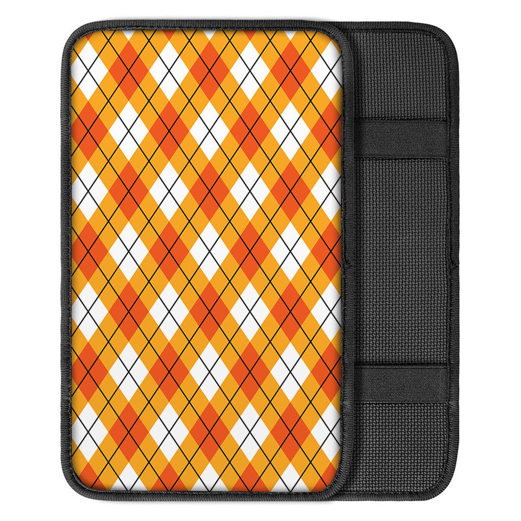 Orange And White Argyle Pattern Print Car Center Console Cover
