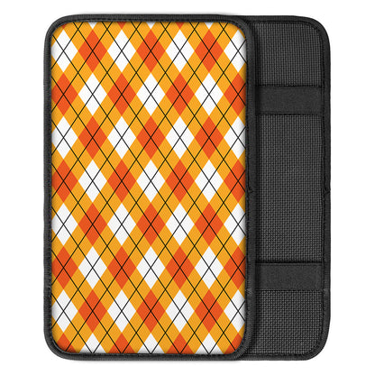 Orange And White Argyle Pattern Print Car Center Console Cover